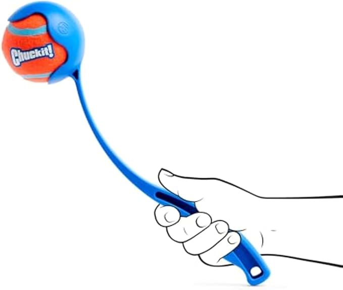Chuckit! Dog Ball Launcher 12M Sport with 12" Handle Length for Medium (2.5" Dog Balls), Plastic Pet Fetch Ball Thrower, For Dogs 20-60 Pounds, Made in USA, Blue