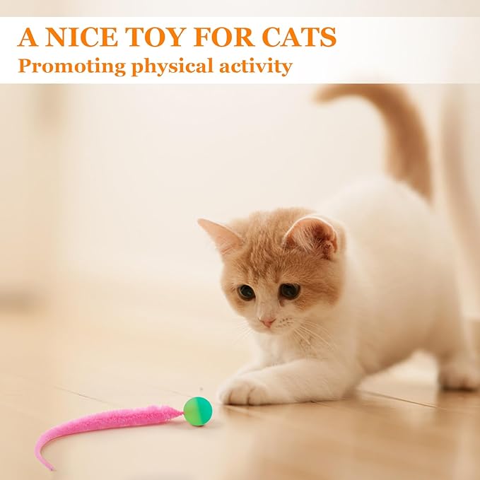 Bouncy Balls for Cats-5 Packs，Fuzzy Worm Cat Worm Toys with Fluorescent Ball，Magic Worm Bouncy Ball with Tail Cat Toy