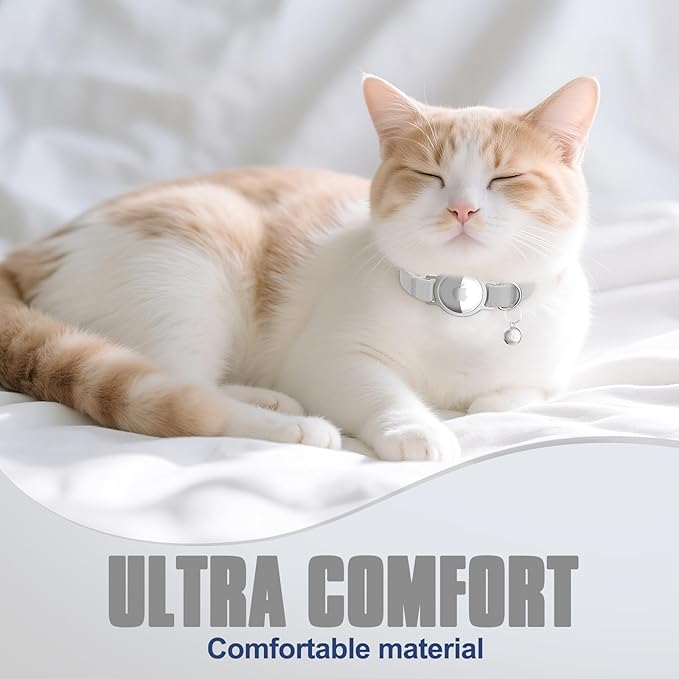 AirTag Cat Collar, Ultra Elastic Cat Tracker Collar, Airtag Holder Compatible with Apple Air Tag, [Lightweight & Scratch Resistant] Adjustable Stepless GPS Pet Collar for Cats Kittens, Grey