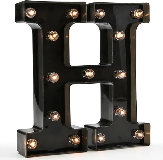 Light Up Black Alphabet Marquee Letters Sign LED Marquee Number Lights Sign for Night Light Home Bar Christmas Lamp Birthday Party Wedding Decoration H