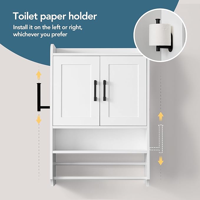 Bathroom Wall Cabinet with Door, Over The Toilet Wood Hanging Medicine Cabinets with DIY Lighting for Laundry Room Kitchen Storage