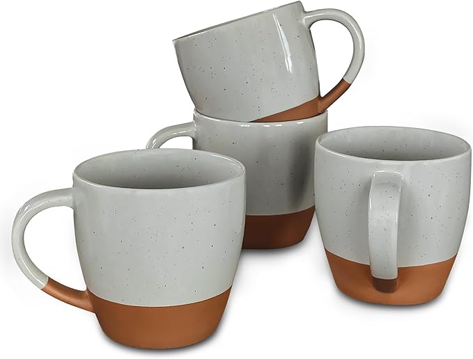 Mora Ceramic Large Latte Mug Set of 4, 16oz - Microwavable, Porcelain Coffee Cups With Big Handle - Modern, Boho, Unique Style For Any Kitchen. Microwave Safe Stoneware - Earl Grey