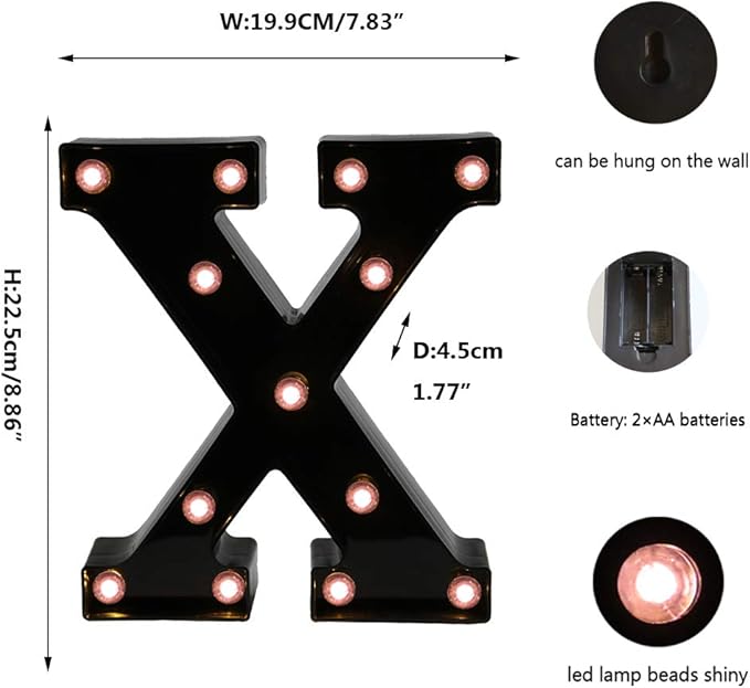 OYCBUZO Light Up Black Alphabet Marquee Letters Sign LED Marquee Number Lights Sign for Night Light Home Bar Christmas Lamp Birthday Party Wedding Decoration X