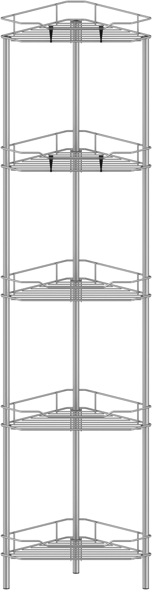 5 Tier Floor Standing Corner Shower Caddy Organizer Shelf with Hooks, Bathroom Shelves Stand Rack, Gray