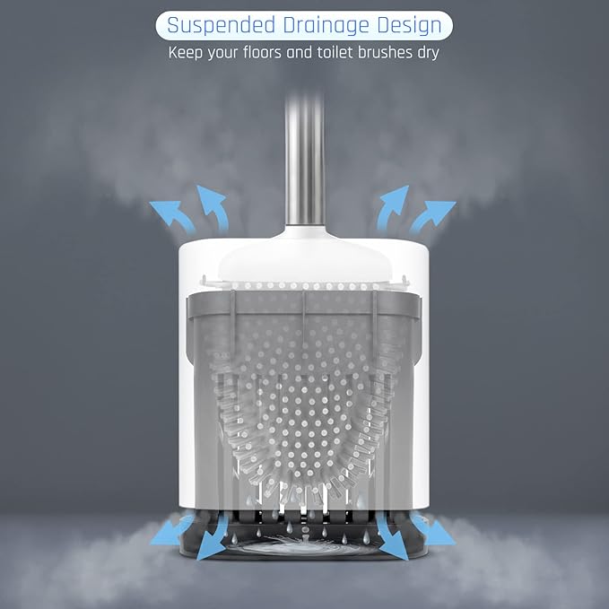 Sellemer Toilet Brush and Holder Set for Bathroom, Flexible Toilet Bowl Brush Head with Silicone Bristles, Compact Size for Storage and Organization, Ventilation Slots Base (3 Pack, Multicolor)