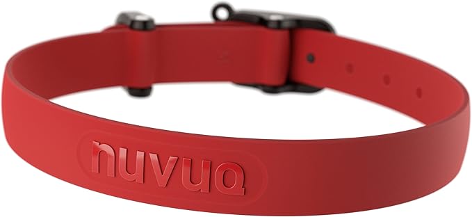 Silicone Dog Collar - Durable, Comfortable and Adjustable Outdoor Dog Collar with Weather Resistant Buckle and ID Tag Ring for Medium Dogs by Nuvuq (Red, Medium)