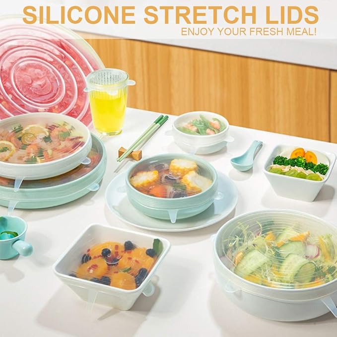 4 Pack Same Size Silicone Stretch Lids, Thicker Reusable Sturdy Silicone Container Cover, Expandable Food Storage Covers, Dishwasher and Freezer Safe, 3.75in(9.5cm)