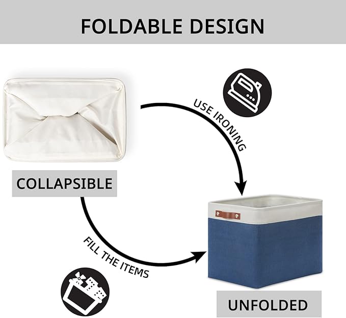 DULLEMELO Large Rectangular Baskets for Storage 16"x12"x12" [2 Pack] Collapsible Storage Baskets for Organizing Closet, Clothes, Toys (White & Blue)