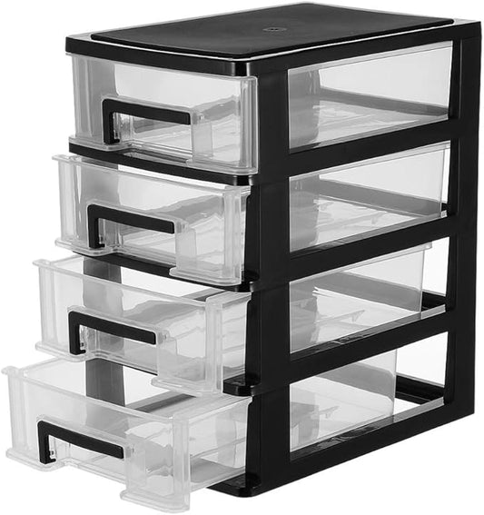 Four Stackable Storage Cabinet Drawers Portable Multifunctional Organizer Box Storage Case Desktop Home Office Dorm Transparent