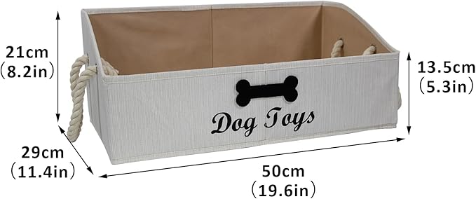 Geyecete Large Dog Toys Storage Bins-Foldable Fabric Trapezoid Organizer Boxes with Cotton Handle,Can be Personalized,Collapsible Basket(Beige-Dog)