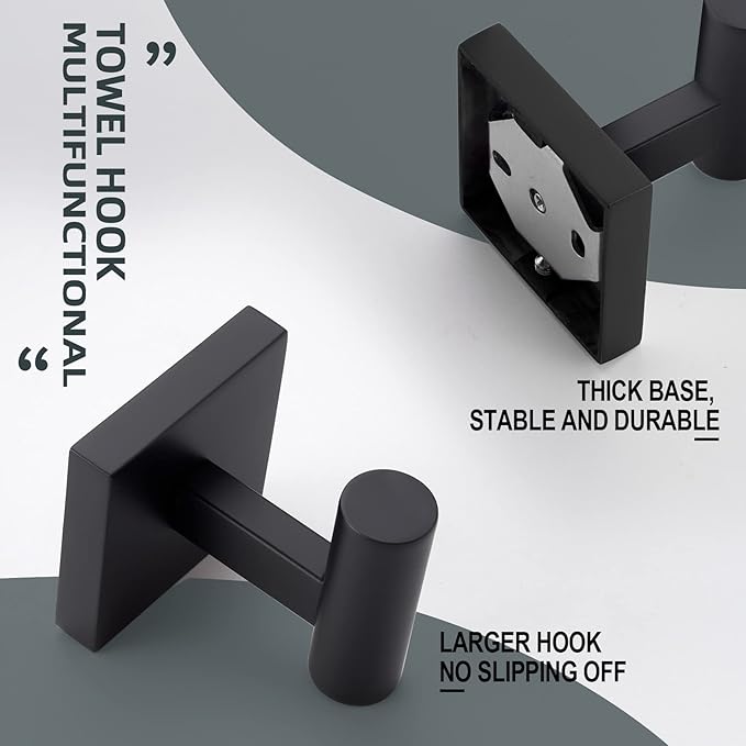 KOKOSIRI Robe Hook Bathroom Towel Coat Hooks Matte Black for Bath Kitchen Wall 2 Pack Stainless Steel B1013BK-P2