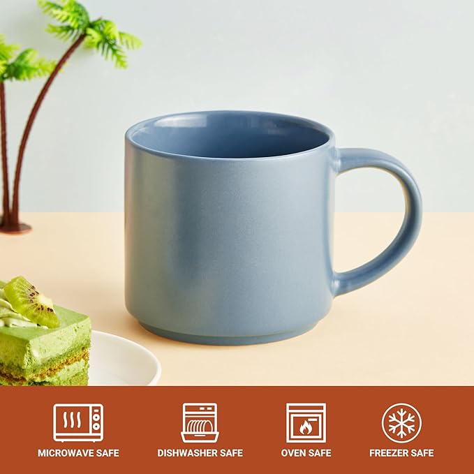 Ceramic Coffee Mugs, 16 oz Big Size for Oatmeal, Bosmarlin Matte Blue, Birthday Gifts, Dishwasher & Microwave Safe, Daily Office and Home Use