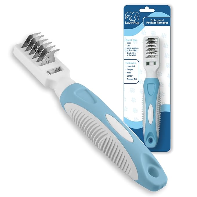 Pet Mat Remover – Professional Dematting Comb for Dogs and Cats – Stainless Steel Rounded Teeth for Gentle Knot & Tangle Removal – Dog Dematting Tools & Dog Grooming Supplies