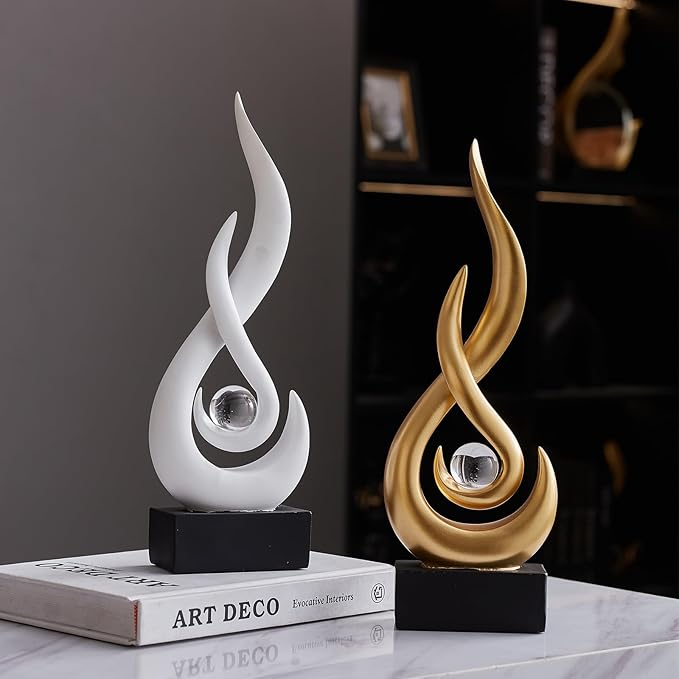 Modern Abstract Art Table Decoration,Resin Flame Statue Modern White Centerpiece Ornaments for Living Room Great Gift Idea Home Decor,Collectibles