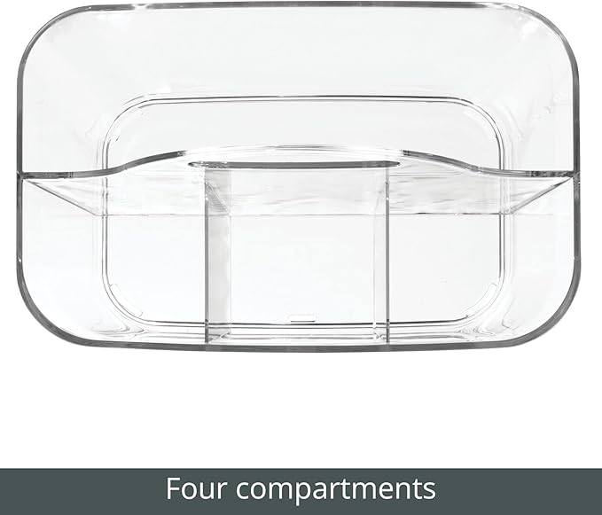 mDesign Plastic Makeup Storage Organizer Caddy Tote, Divided Basket Bin, Handle for Bathroom, Hold Eyeshadow Palettes, Nail Polish, Brushes, Shower Essentials, Small, Lumiere Collection, 2 Pack, Clear