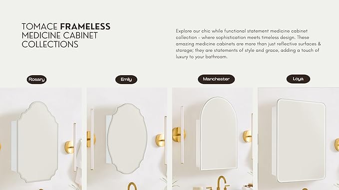 TOMACE Frameless Assymetrical Oval Medicine Cabinet with Beveled Mirror Irregular Surface Bathroom Medicine Cabinet Mirror with Storage for Bathroom 19'' H x 24'' W