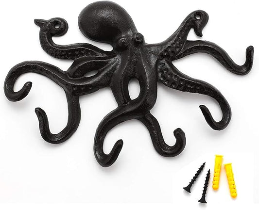 Key Holder for Wall, Octopus Coat Hooks Wall Mounted Towel Hooks, Heavy Duty Key Hooks Decorative with 6 arms