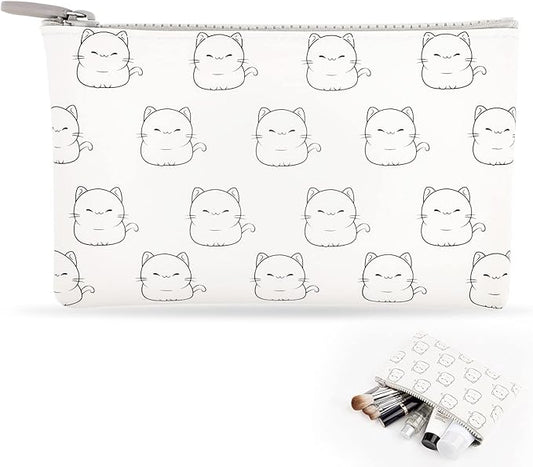 Manmihealth Cute Cat Silicone Makeup Bag, Cosmetic Bags for Women, Makeup Brushes Holder Travel, Portable Purse Pouch for Travel Essentials, Zipper Storage Organizer Bag, 2-Pack