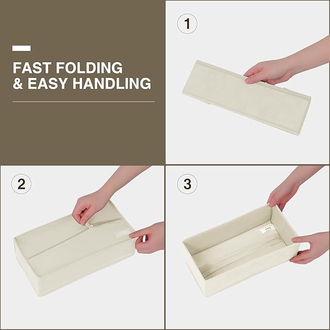 DIMJ Drawer Organizers - Set of 12 Fabric Closet Organizers and Storage, Drawer Dividers for Baby Clothes, Socks, Belt, Tie (Beige)