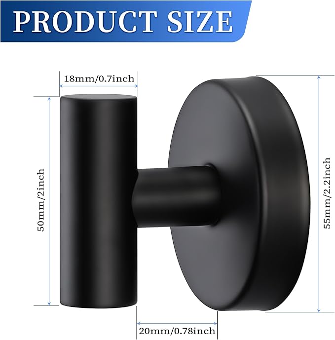 Suction Cup Hooks No Drill Stainless Steel Shower Hooks Towel Hook Robe Hook Heavy Duty on Smooth and Non-Porous Surfaces in Bathrooms Kitchen Bedroom (2, Matte Black)