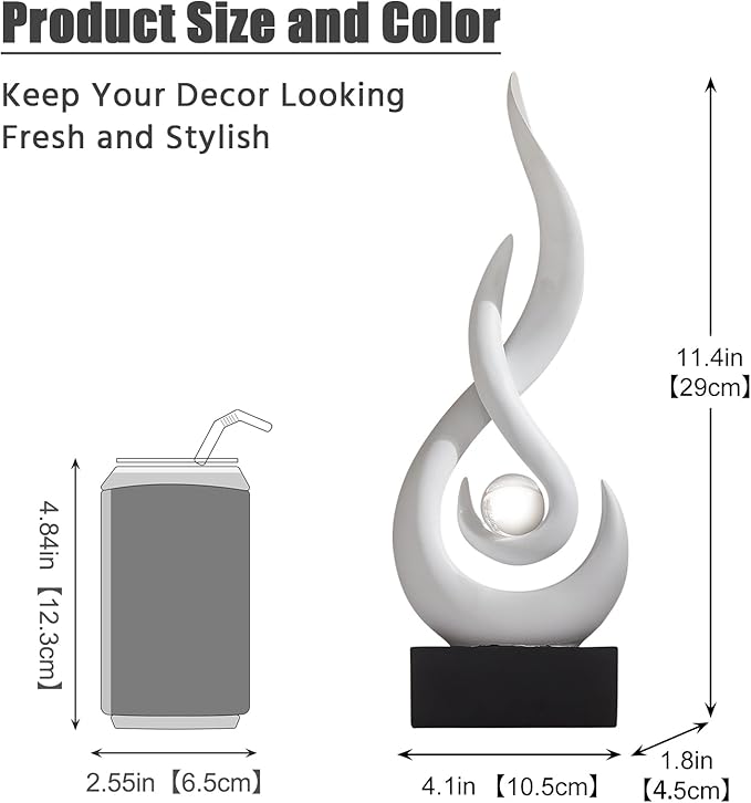 Modern Abstract Art Table Decoration,Resin Flame Statue Modern White Centerpiece Ornaments for Living Room Great Gift Idea Home Decor,Collectibles