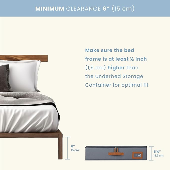 OrganiHaus Under Bed Storage Containers, Bedroom Storage and Organization Bins, Clothes Organizer for Closet with Clear Cover and Reinforced Handles - Set of 2 23.5x12.5x5 inches Black