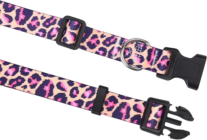 Dog Collar with Bohemia Floral Tribal Geometric Patterns - Soft Ethnic Style Collar Adjustable for Small Medium Large Dogs(Pink Leopard,L)