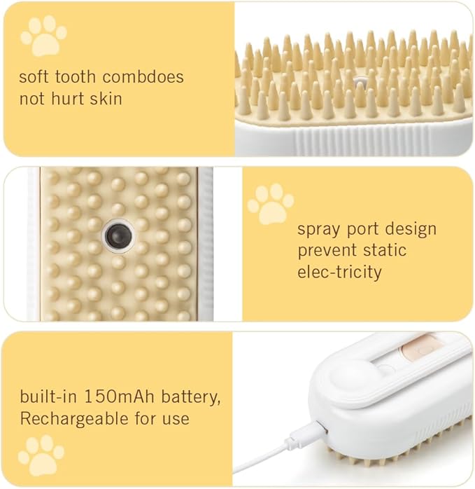 KALIMO 3-in-1 Pet Spray Grooming Brush for Cats and Dogs, Mist Brush with Massage Tips and Deshedding Comb, Cordless Rechargeable, Helps Reduce Loose Fur and Tangles, for Short or Long Hair