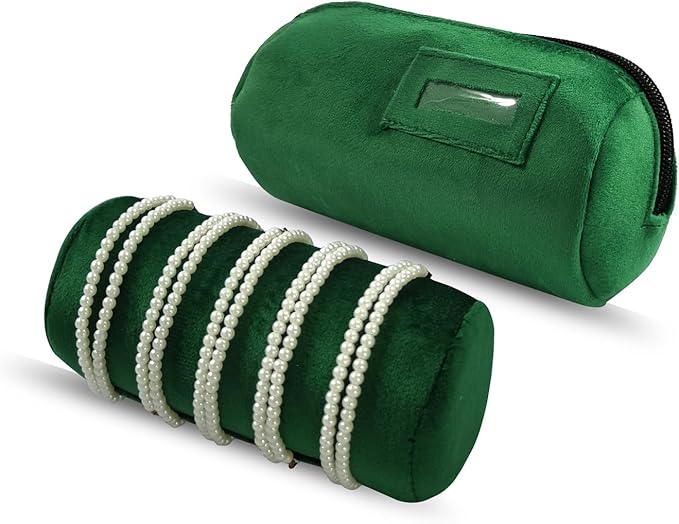Velvet Bangle & Bracelet Organizers and Storage Small Jewelry Travel Organizer Roll, Compact Jewelry Case for Bangles, Bracelets, Watches(Green)