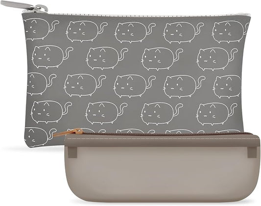 Manmihealth Cute Cat Silicone Makeup Bag, Cosmetic Bags for Women, Makeup Brushes Holder Travel, Portable Purse Pouch for Travel Essentials, Zipper Storage Organizer Bag, 2-Pack