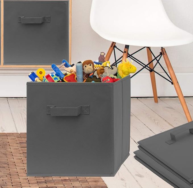 13 Inch Cube Storage Bins - 6 Pack - Large, Dual Handles, Foldable | 13x13 Fabric Bins for Organizing Closet, Clothes and Toys