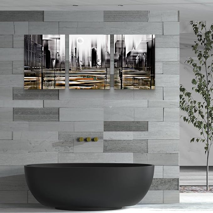TTHYUEWS Canvas Wall Art For Living Room Family Wall Decorations For Bedroom Modern Office Wall Decor Black And White Abstract City Paintings Posters Prints Wall Pictures Artwork Home Decor 3 Piece