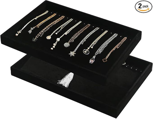 Coward Set of 2 Black Velvet Stackable Necklace Holder Organizer Tray Velvet Necklace Display Stand for Selling Jewelry Box Case for Storage (necklace+necklace)