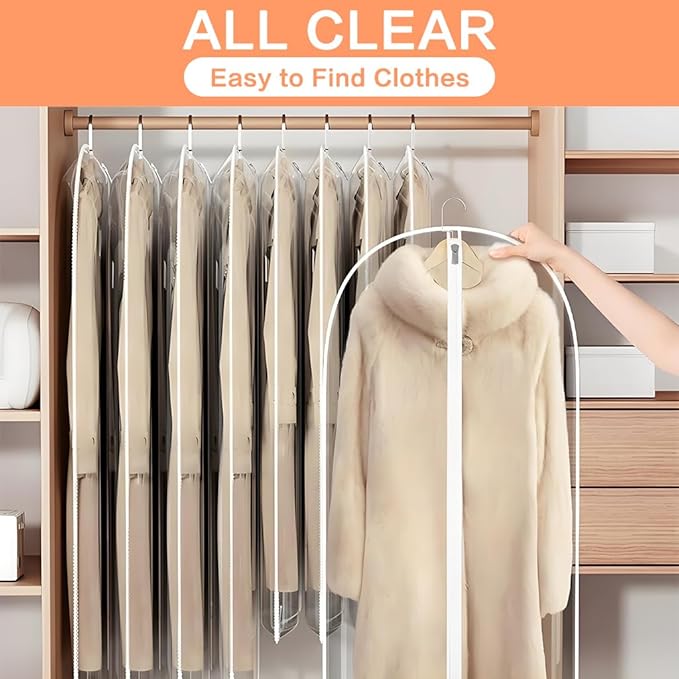 Clear Garment Bags Clothes Covers for Closet Storage (set of 12) Closet Cover for Open Closet Hanging Clothes Travel Bag Clothes Bags with Zipper Gown Garment Bag for Long Dresses