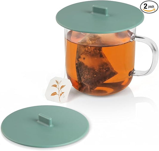 Carrotez Silicone Cup Covers for Drinks, 3.9 Inch Reusable Silicone Mug and Cup Lids for Steeping Coffee and Tea, Set of 2 - Soy Green