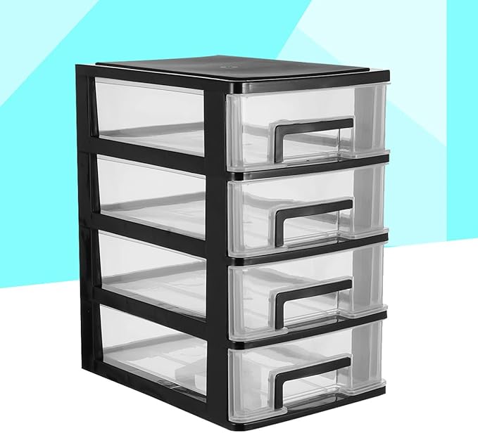 Four Stackable Storage Cabinet Drawers Portable Multifunctional Organizer Box Storage Case Desktop Home Office Dorm Transparent