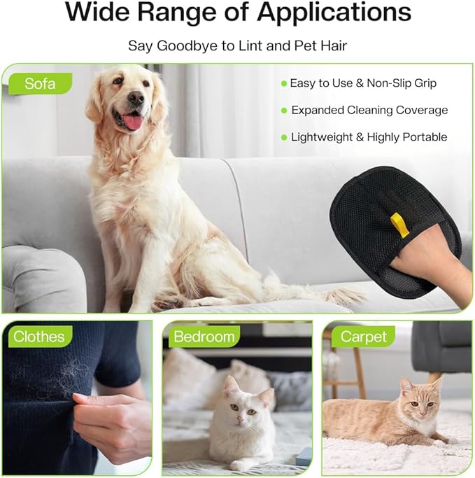 3Pcs Pet Hair Removal Glove for Cats & Dogs, Electrostatic Pet Hair Remover Glove Reusable Remover Tool for Couch, Clothing, Car Seat, Carpet
