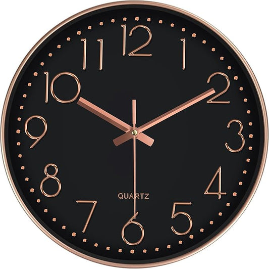 Wall Clock, Silent Wall Clocks Battery Operated 10 Inch- Modern Non Ticking Analog Clock with Large Numerals Tempered Glass Clocks for Bedroom, Living Room, Kitchen, Office Decor, Black