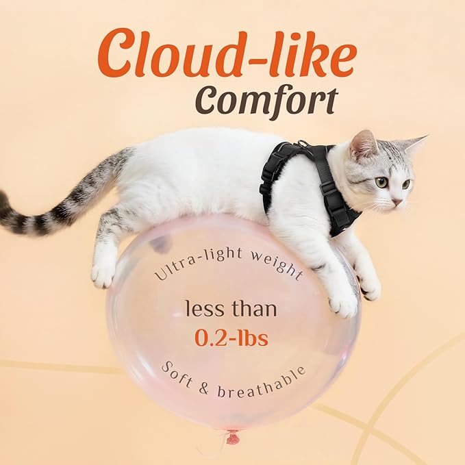 Dooradar Cat Harness and Leash Set, Escape Proof Safe Adjustable Kitten Vest Harnesses for Walking, Easy Control Soft Breathable Mesh Jacket with Reflective Strips for Cats, Black, XXS