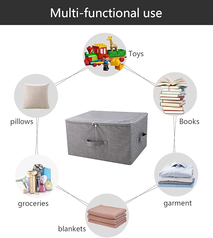 Pack of 3, 17.7 * 13.8 * 9.8" Stackable Folding Storage Baskets with Lid & Carry Handles & Memo Pocket, Good Wardrobe Separator Bins, Dark Gray