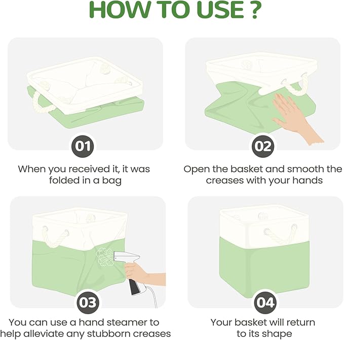 13 x 13 Inch Cube Storage Bins, 6 Pack Fabric Storage Basket with Handles, Foldable Boxes Organizer for Shelf Baskets for Home, Clothes, Toys (White/Green)