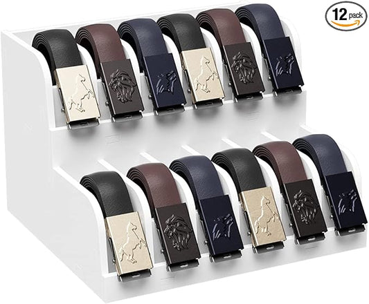 QI XING Belt Organizer - 12 Grid Belt Rack, Tie Organizer for Closet Drawer, Storage Holder Displayer for Men & Women (White)