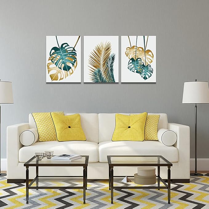 TTHYUEWS Canvas Wall Art For Living Room Family Decorations For Bedroom Kitchen Dining Room Wall Decor Abstract Painting Leaves Wall Pictures Artwork Office Canvas Art Prints Room Home Decor 3 Piece