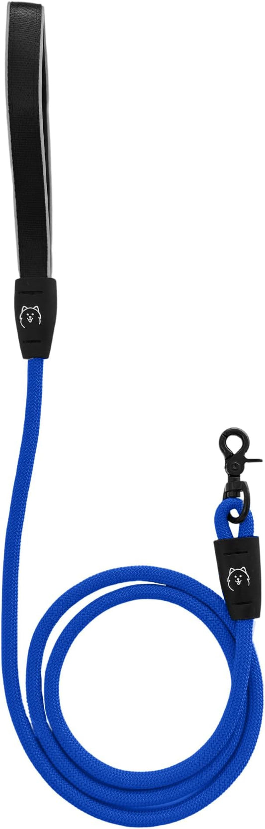 ShawnCo Basecamp Rope Dog Leash- Premium, Durable Pet Leash with Soft Neoprene Padded, Reflective Handle for Small, Medium and Large Dogs (Electric Blue, 6 Feet)