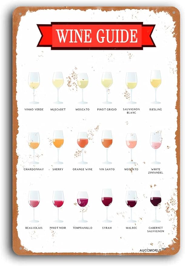 Aluminum Wine Guide Sign, Wine Decor for Kitchen Wine Wall Decor, Vintage Metal Sign for Home Bar Man Cave Decor Gifts 8"x12"