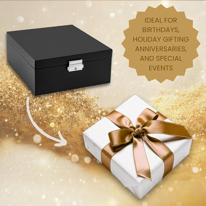 2 Layer Jewelry Box, Jewelry Organizer For Woman, Men & Girls Large Case 8.5x7.5x3.3in | PU Leather Jewelry Gift Storage Boxes For Ring, Necklace & Bracelet With Lock (Black)