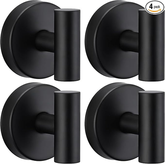 Heavy Duty Reusable Suction Cup Hooks for Shower - No Drill Bathroom/Glass/Mirror/Tiles & Metal and Smooth Non-Porous Surfaces for Towels, Robes, Loofahs(4, Matte Black)