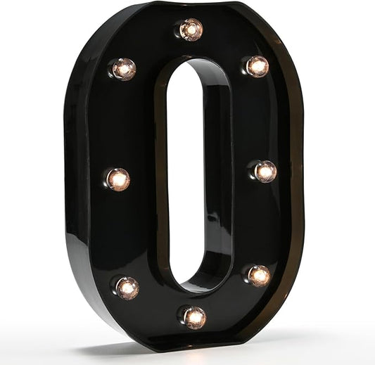 Light Up Black Alphabet Marquee Letters Sign LED Marquee Number Lights Sign for Night Light Home Bar Christmas Lamp Birthday Party Wedding Decoration O