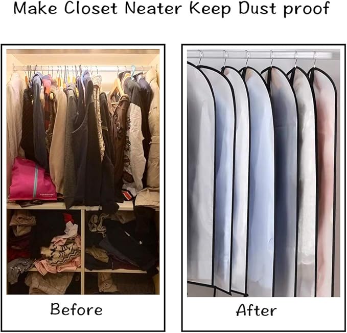 Hanging Garment Bag Breathable Clothes Covers with Zip (Set of 12) Covers Bags Dress Bag Covers Garment Bags Mens Dust Cover for Wardrobe Storage and Travel (Black, 24'' x 60'')