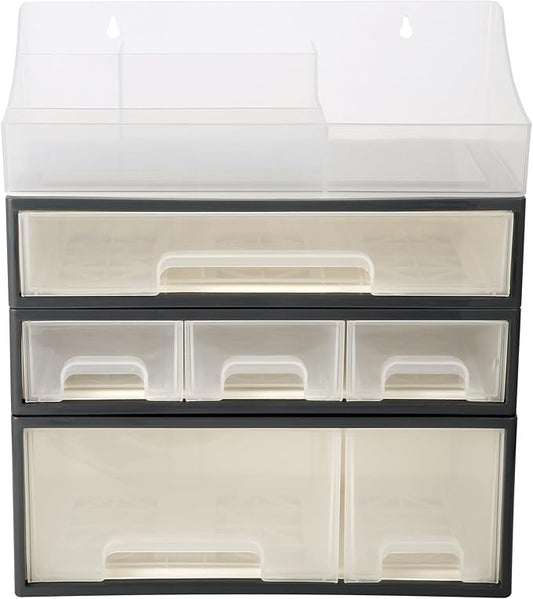 Makeup Organizer, Cosmetic & Medicine Storage Box, 4-Piece 6-Drawer & 5-Slot Transparent Desktop Stationery & Kitchen Spices Organizer